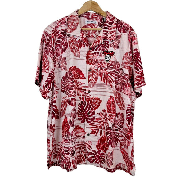 Arizona Diamondbacks‎ Tommy Bahama 100% Silk Floral Red Shirt Men's Size XL - Picture 1 of 5
